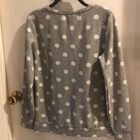 POLKA DOT GRAY SWEATSHIRT with Owl Detail Size M - Picture 11 of 14